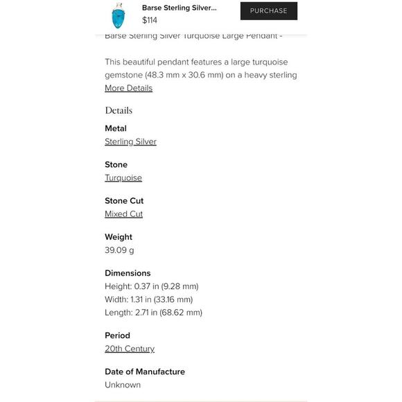 BARSE Signed 925 Sterling Silver Blue Green Turquoise Stone Statement Pendant - Picture 12 of 12